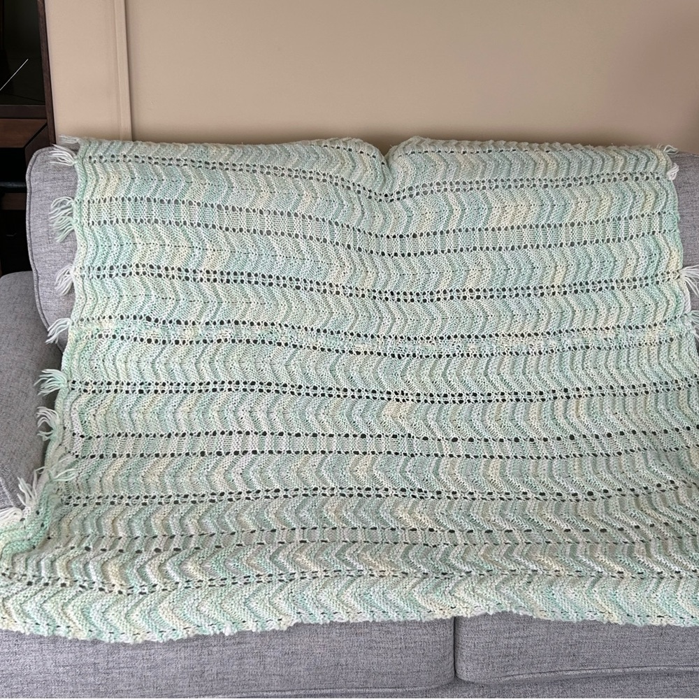 Green Textured Blanket with Zigzag Pattern